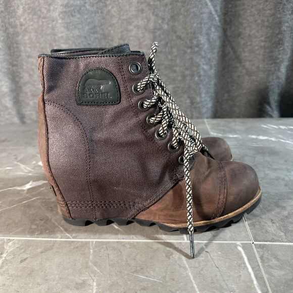 Sorel Shoes - Sorel  PDX Wedge Joan Arctic Brown Leather & Canvas Boots Women’s Size 8 B16